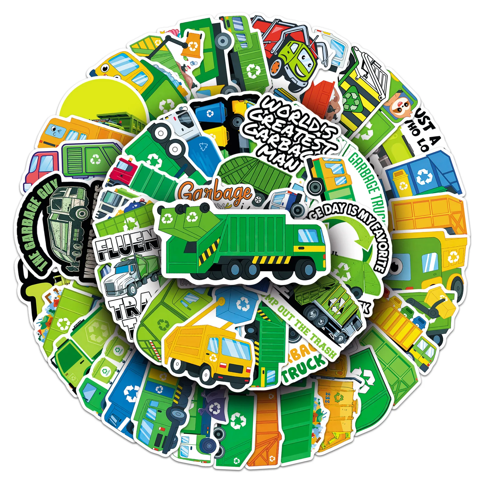 10/50PCS Garbage Collection Truck Graffiti Stickers Cartoon Transportation DIY Toys for Bottle Travel Bag Aesthetic Decals
