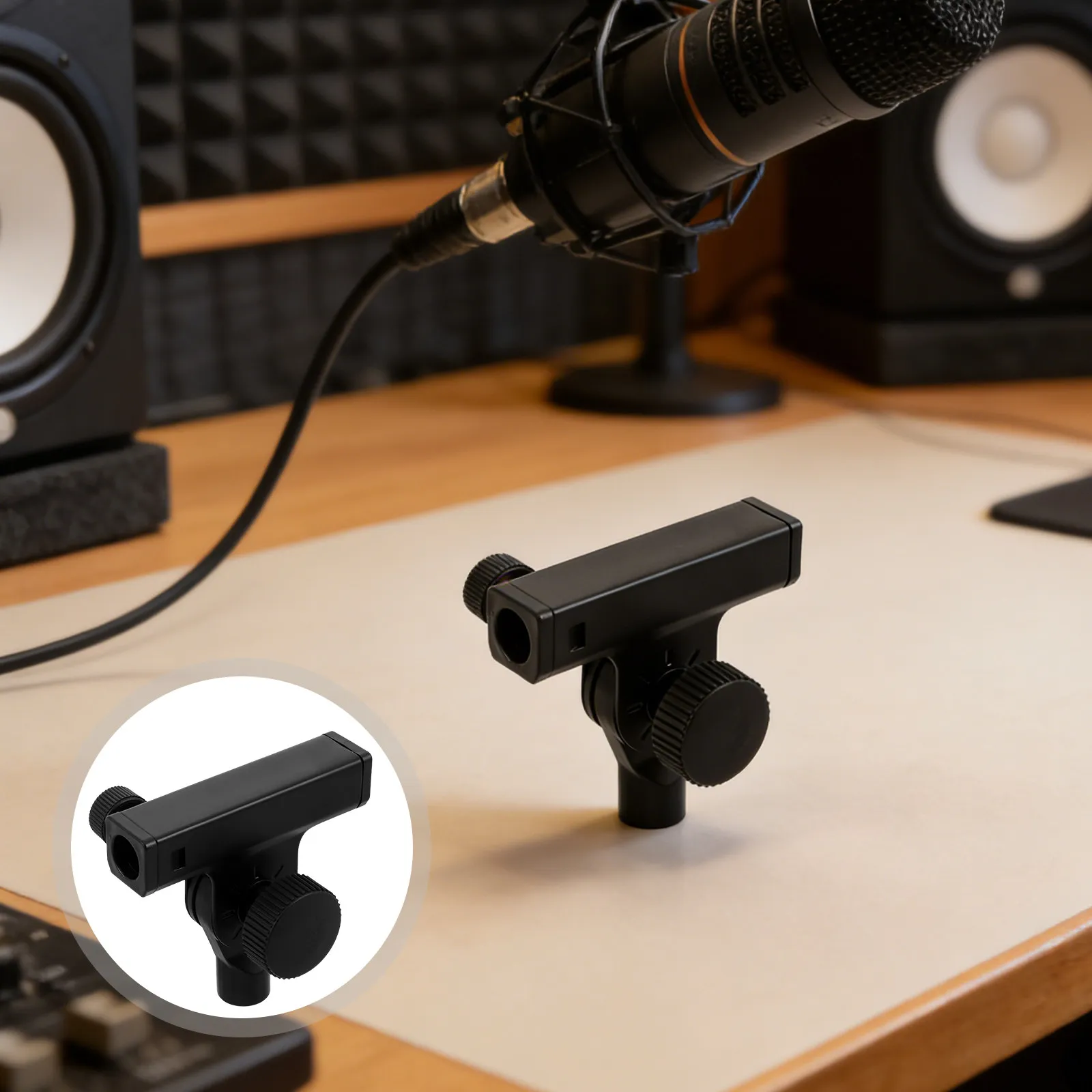Microphone Stand Adapter 38 Threaded Connector Extendable Boom Mic Mount 180 Degree Adjustable T-Type Conversion Head for 58