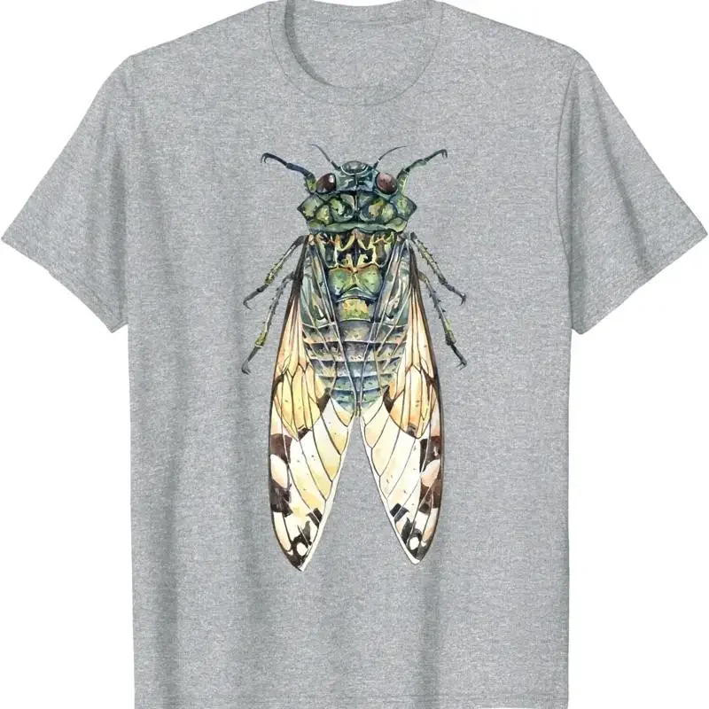 

Cicada Insect Illustration Graphic T-Shirt Breathable Cotton Crew Neck Short Sleeve Tee for Men
