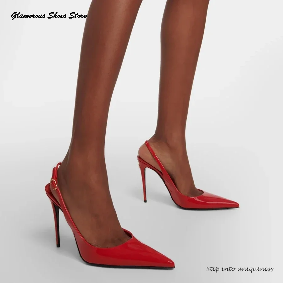

Женские кожаные туфли-лодочки с открытой пяткой, туфли на очень высоком тонком каблуке с острым носком, пикантные офисные женские туфли из лакированной кожи на шпильке
