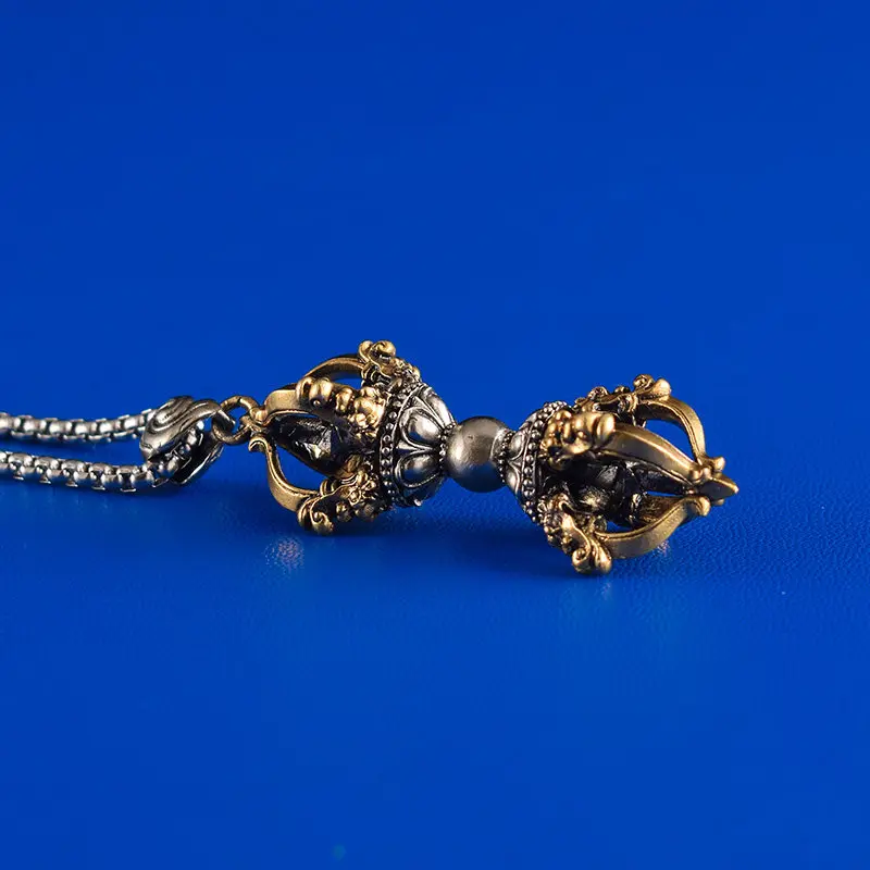 Tibetan Five Pronged Vajra Pendant Copper Phurba Amulet Necklace Men Women Tantric Religious Wearable Charm Accessory