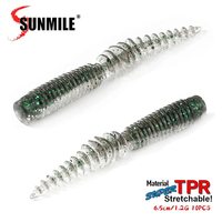 SUNMILE Fishing Soft Bait Worm 65mm/1.2g 10pcs/Lot Artificial Baits Fishing Wobblers Leurre Souple Lure Bass Perch Trout Lures