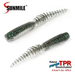 SUNMILE Fishing Soft Bait Worm 65mm/1.2g 10pcs/Lot Artificial Baits Fishing Wobblers Leurre Souple Lure Bass Perch Trout Lures