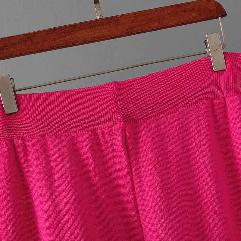 Koreańskie modne dzianinowe komplety dwuczęściowe damskie z kapturem, sweter w paski, bluzki, zestawy casualowe, spodnie proste z wysokim stanem.