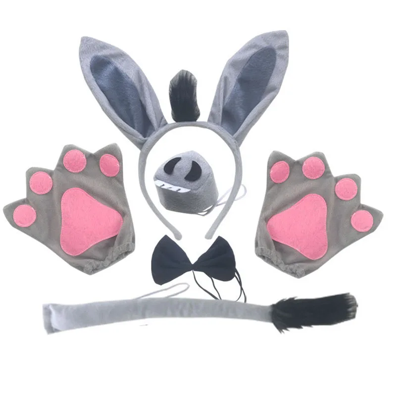 Animals Donkey Headband Bowtie Tail Gloves Tutu Skirt Anime Props Birthday Halloween Cosplay Costume for Kids Adult Dress