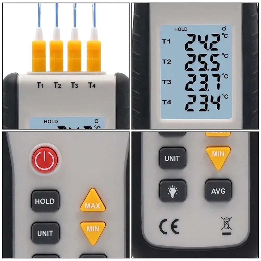 Industrial Grade 4 Channel Thermometer HT-9815 for Comparative Temperature Monitoring in Manufacturing and Calibration Tasks