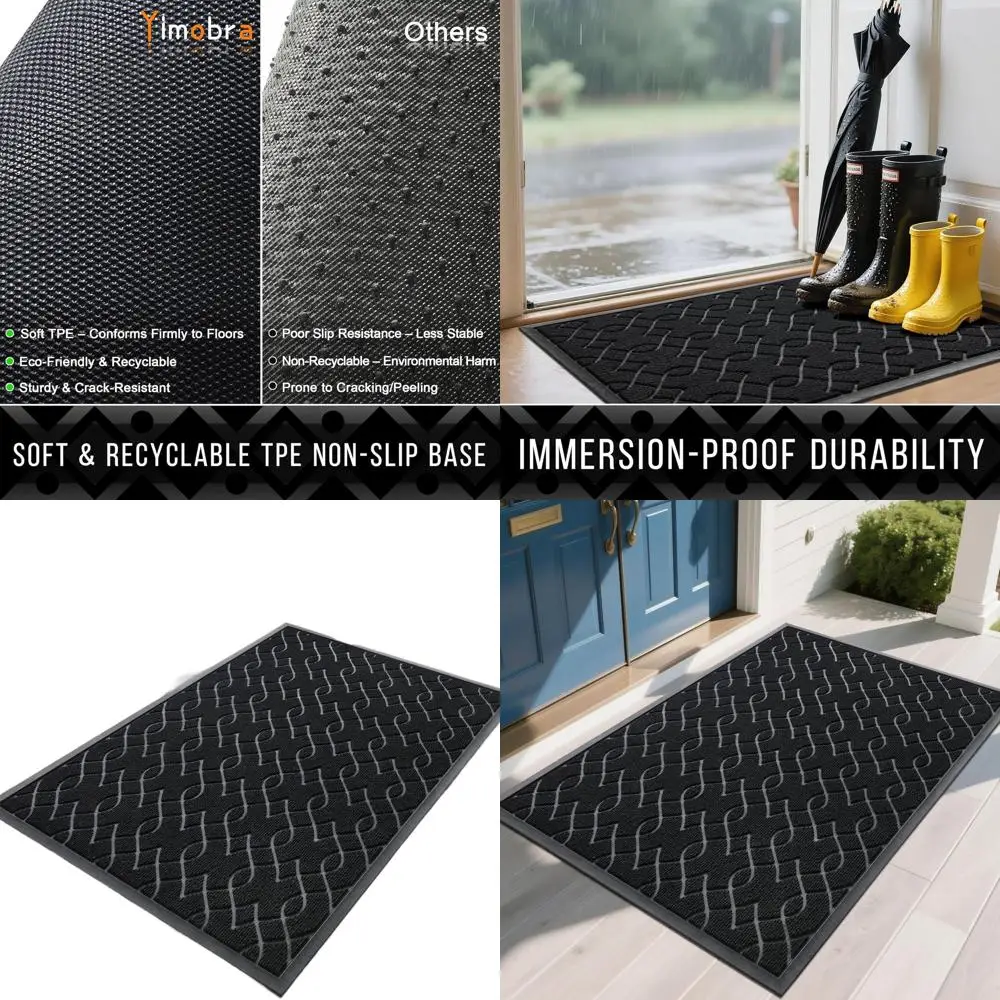

Всесезонный водонепроницаемый уличный коврик для двери, 60x36, сверхпрочный, нескользящий, подходит для гаража, патио, прихожей, легко чистится, черный