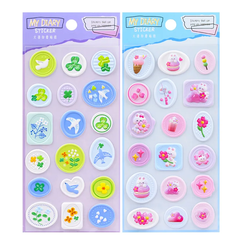 DIY Flower Imitation Fire Seal Sticker Crystal Candy Hand Account Envelope Seal Sticker Guka Decorative Sticker 18 Pcs/set