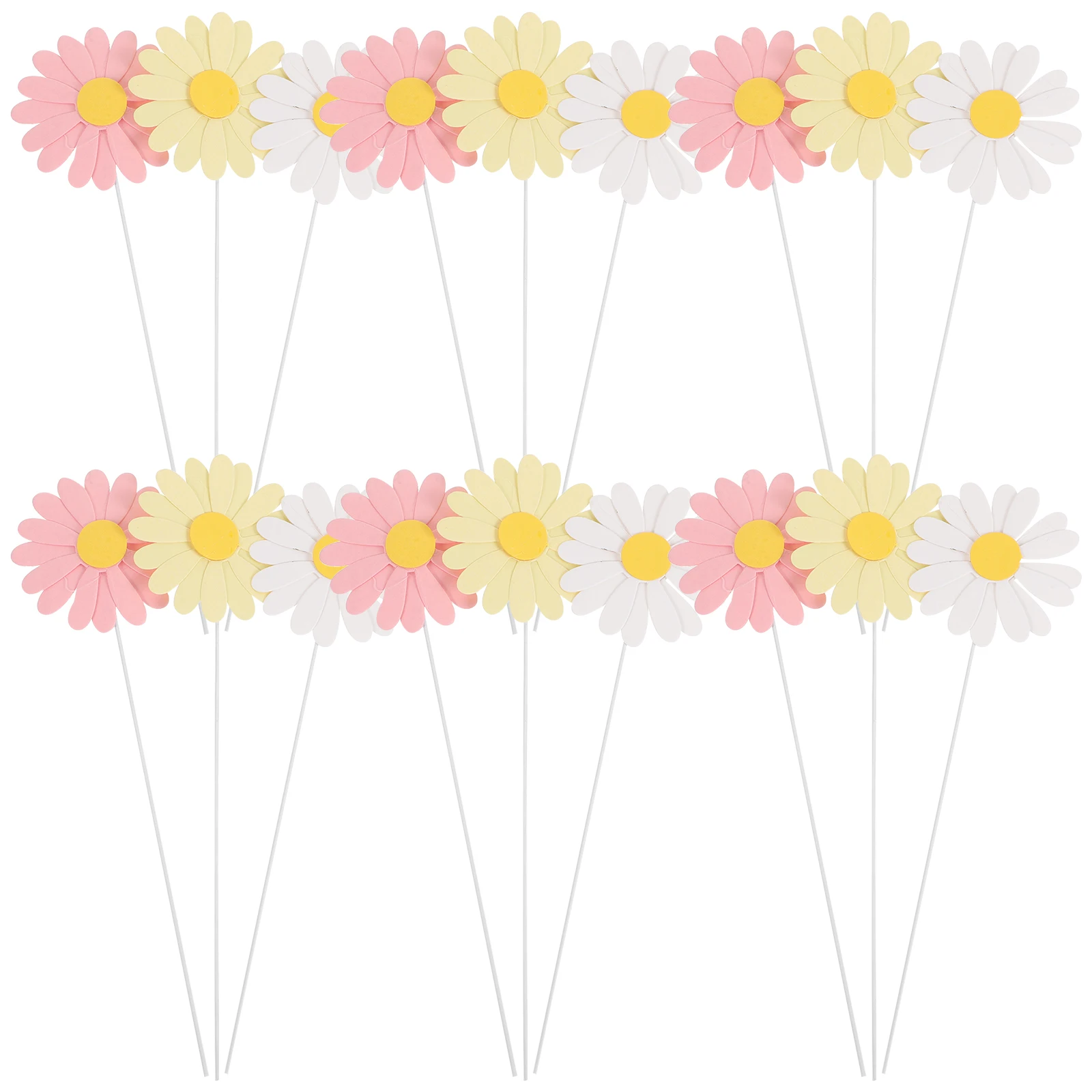 

30 pcs Cake Insert Toppers 10White 10Yellow 10Pink Daisy Decorations for Birthday Party Cupcake Cake Decor Floral