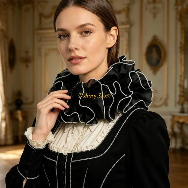 N58F Victorian Detachable Ruffle Collar Jabot Collar Decorative Neckpiece For Outfit Layering and Theme Party Costume Styling