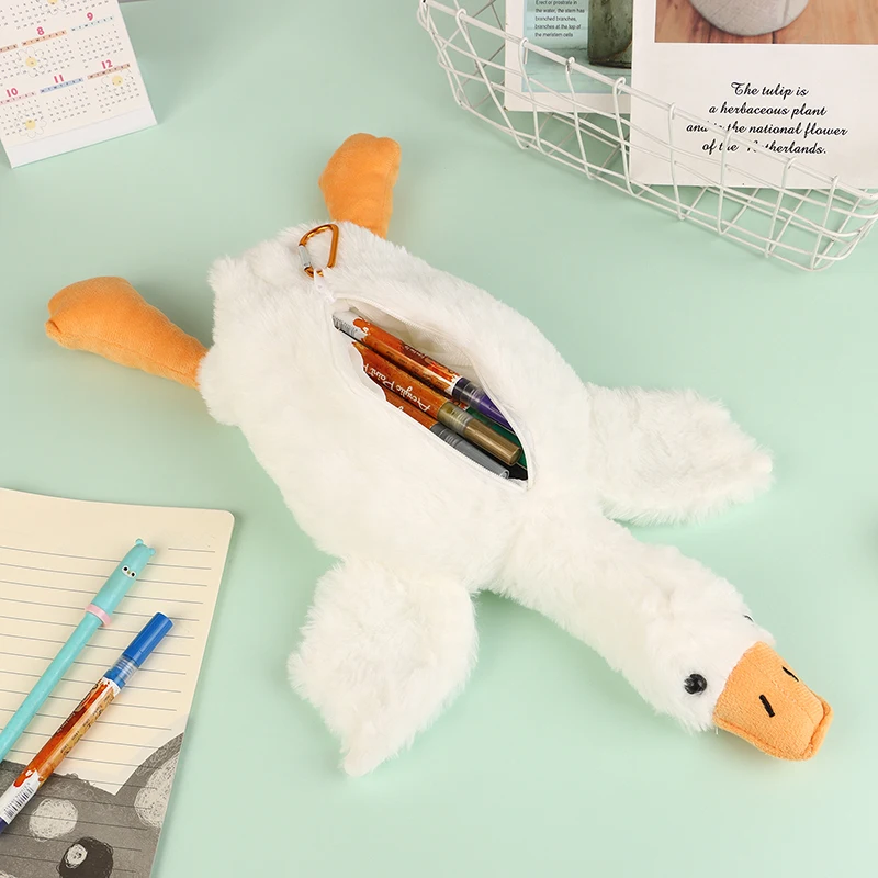 

Cartoon White Goose Plush Pen Bag Funny Student Animal Pencil Cases Fashion Stationery Storage Bag Cute Pencil Pouch Gifts