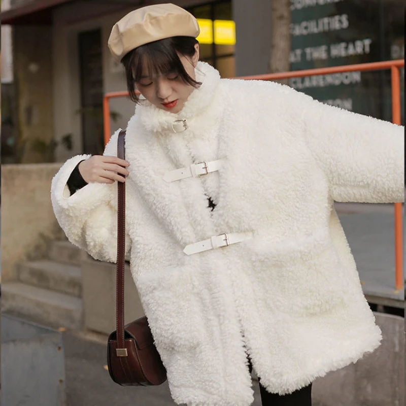 Winter Coats Blends Women Warm Stand Collar Korean Style College Fashion Popular Daily All-match Baggy Female Leisure Pockets