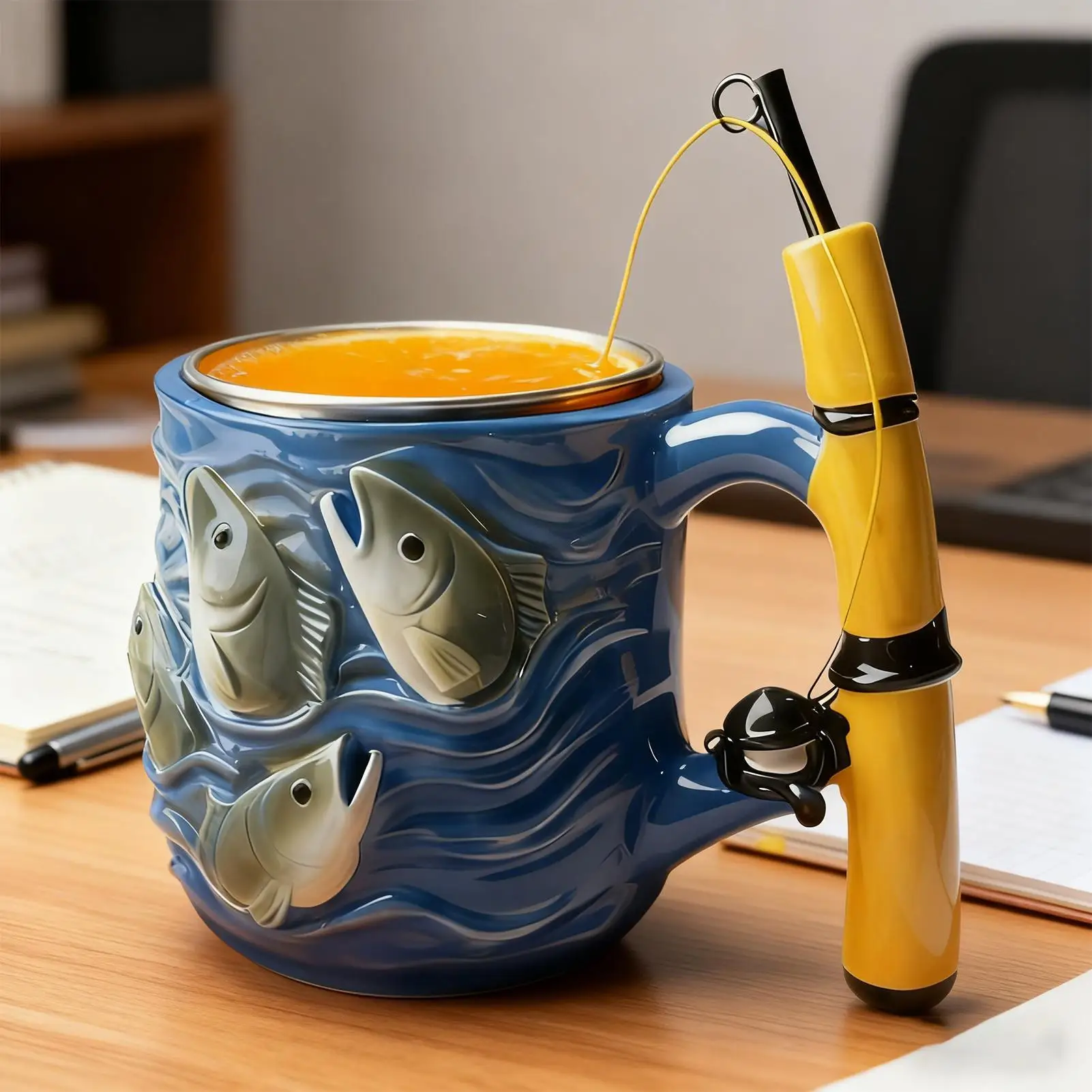 100 ml Fischer-Themen-Harzbecher – Trinkgeschirr mit bequemem Griff, Angelteetasse, Geburtstagsfeiertage, festliches Ruhestandsgeschenk für Angler