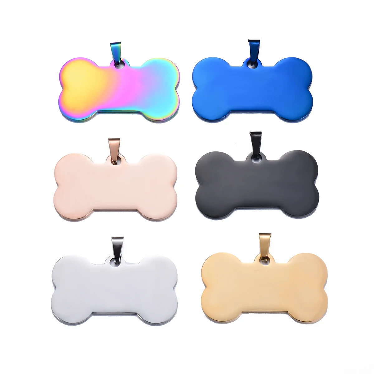 5pcs  Stainless Steel Bone Shape Dog ID Dog/ Cat  Tags  Collar Accessories  Pet ID Tag  Jewelry 6 Colors