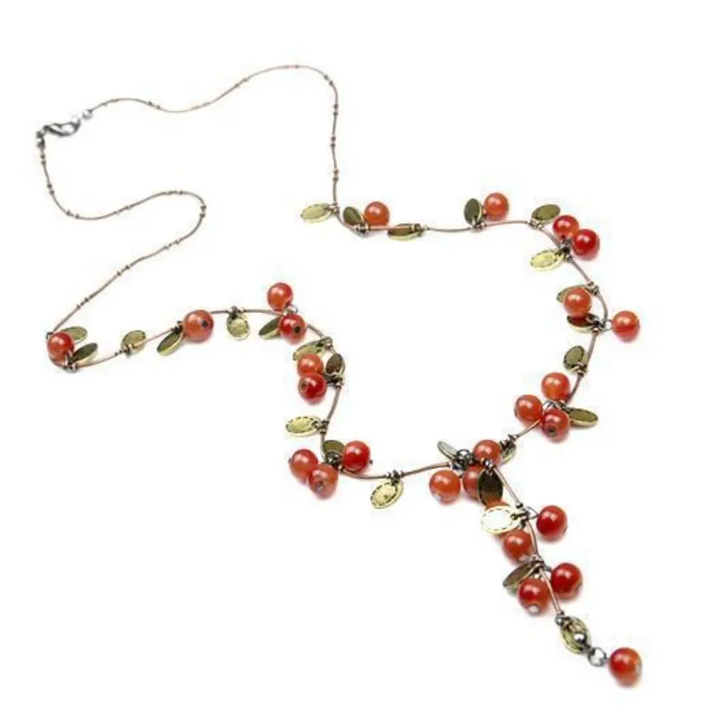 Fashion Retro Chain Necklace Red Chain Red Berries Sweater Beautiful Jewelry Decorations Women Girls