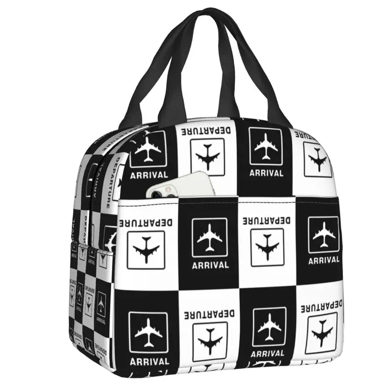 Custom Aviation Airplane Departures Arrivals Lunch Bag Aviator Pilot Plane Warm Cooler Insulated Lunch Boxes for Kids School