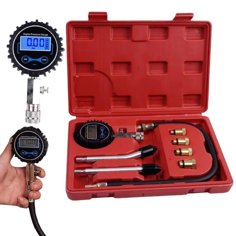 Car Engine Compression Tester Kit Automotive Engine Cylinder Test Pressure Gauge 200PSI Vehicle Motorcycle Engine Testing Tools