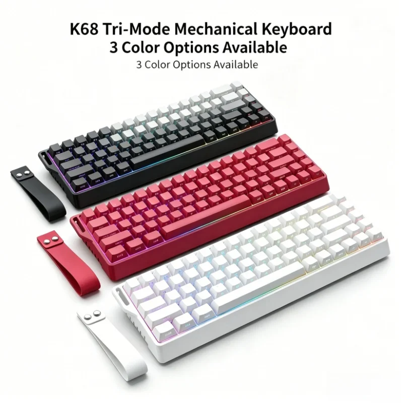 K68 RGB Backlight Three-Dimensional Keycap PBT Wireless Mechanical Keyboard Bluetooth 2.4G 68 Keys for Computer Gaming