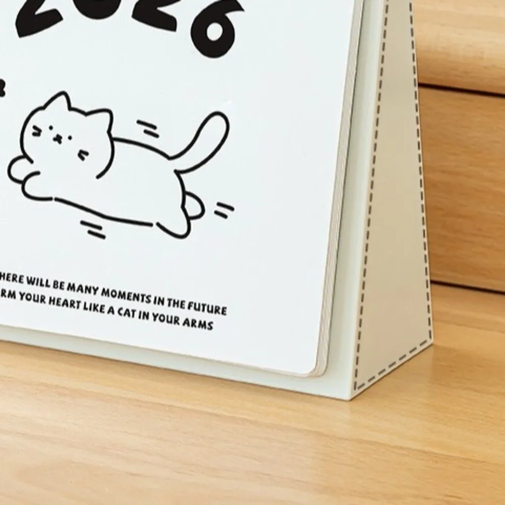 

Home Decor Plastic 2026 Desktop Calendar Cat Pattern Cartoon Standing Flip Calendar Portable Stable Base Daily Planner Home
