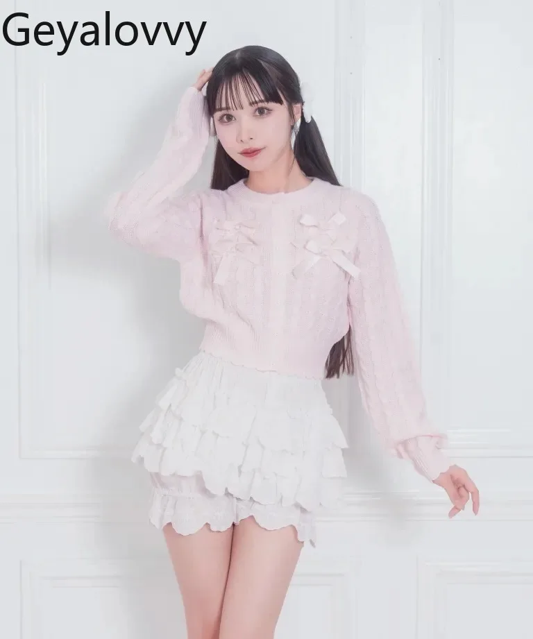 Süße Mädchen Bowknot Twisted Muster Gestrickte Bowknot Kurze Strickjacke Herbst Neue Vielseitige Rundhals Langarm Pullover Jacke