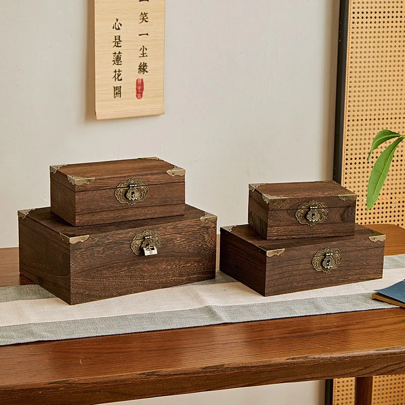 Boîte de rangement verrouillable en bois massif, organiseur de bureau pour documents, bijoux, conteneur sécurisé en bois pour la maison