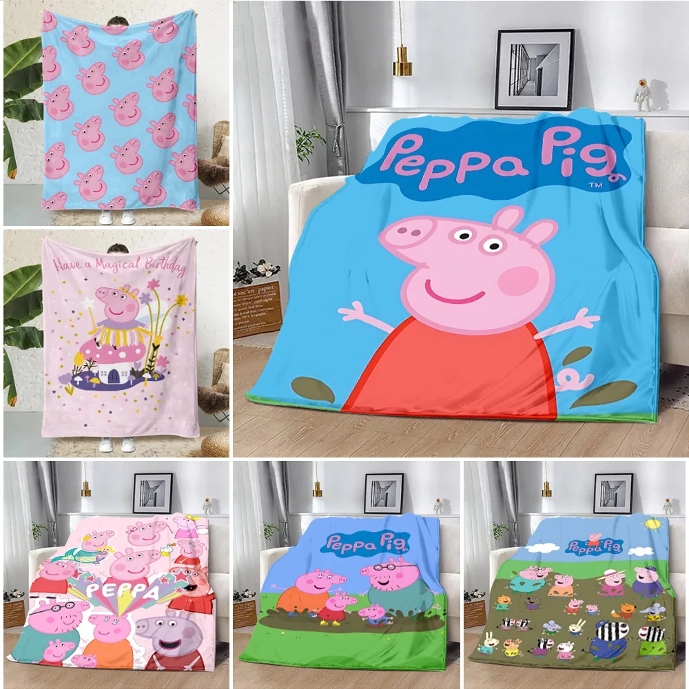 Cartoon P-Peppa Pigs Printed Blanket Picnic Blankets Warm Blanket Soft and Comfortable Blanket Home Travel Birthday Gift