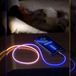 MVQF 6A Fast Charging USB Type C Cable for Redmi Samsung Huawei OPPO IPhone Charger USB Wire LED RGB Cable Breathing LED Light