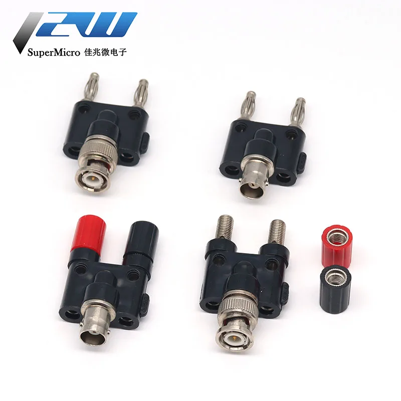 1Pcs Q9 BNC Banana To Two Dual 4mm Banana Male Female Jack Coaxial Connector BNC Tee Type 3Way Splitter RF Adapter Test converte