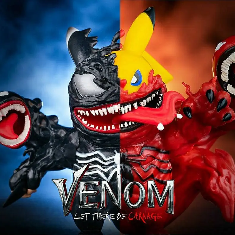 

Pokémon Pikachu Cosplay Venom Action Figure, Crossover Hero Anime Figurine Car Dashboard Desktop Decor Collectible Gift