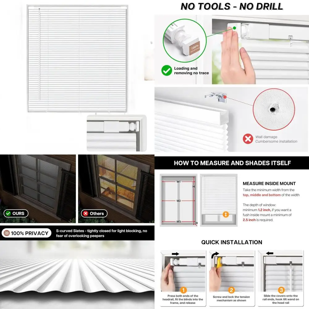 

Cordless Aluminum Mini Blinds, 100% Privacy S-Curve, Room Darkening, 34x36, White