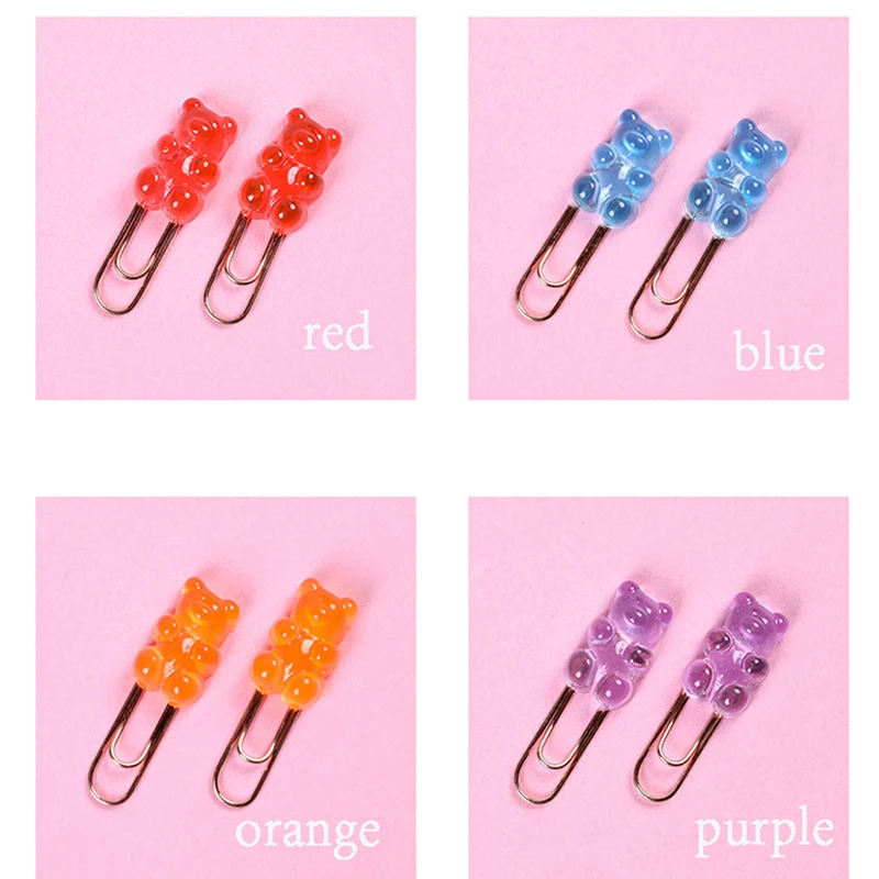 4pcs Simple Creative Multi-Function Color Bear Metal Paper Clip Cute Cartoon Binding Pin Paper Student Stationery Accessories