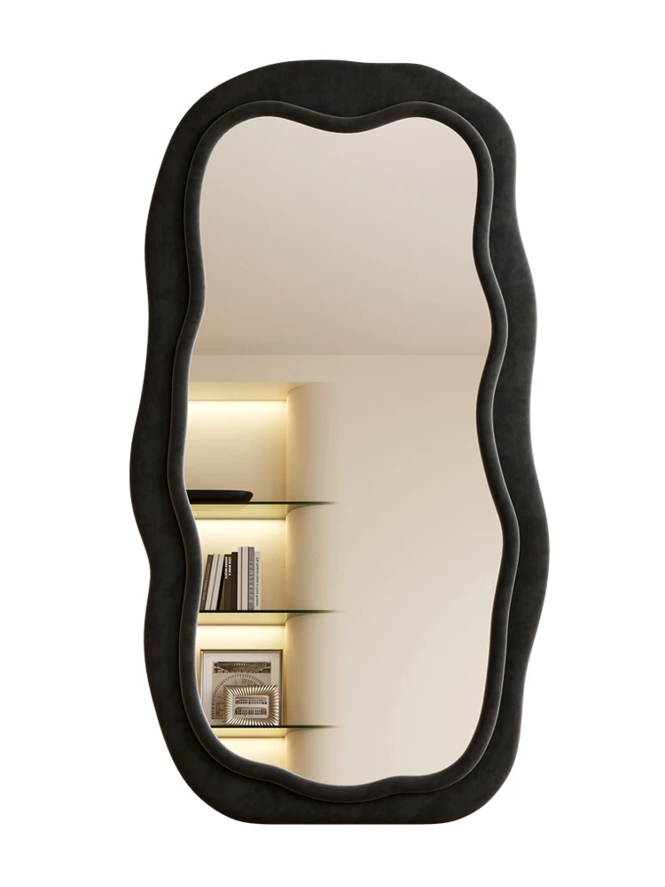 Creative full body mirror, household floor standing mirror, light luxury, irregular wave dressing mirror, entering the living r