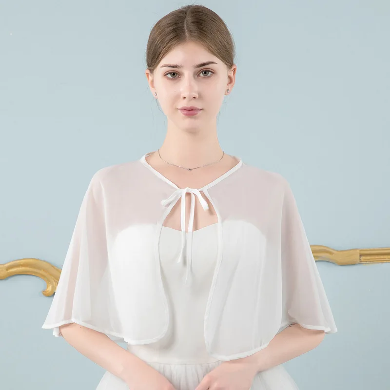 Summer solid color evening gown shawl European and American retro bride wedding dress chiffon cardigan sleeveless mid length sun