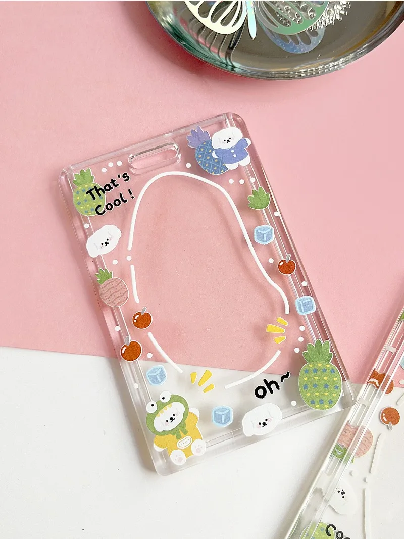 1pc Cute Cartoon Animal Print Transparent ID Card Badge Holder Kawaii Plastic Case for Student Bus Credit Card Daily Use