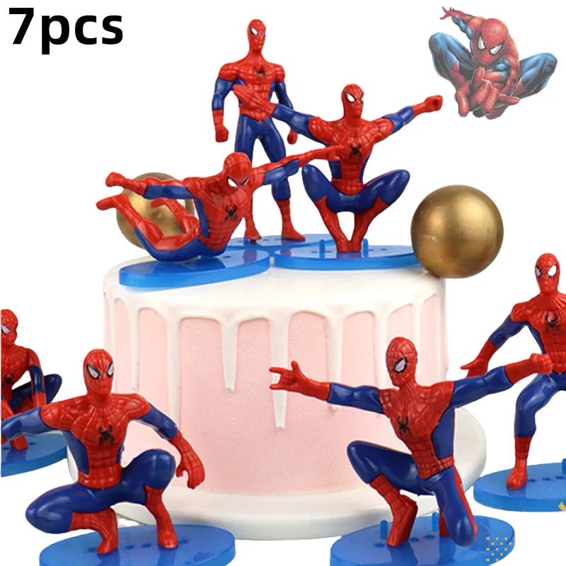 7Pcs/set Superhero Spiderman Anime Figure Siderman doll  boy birthday cake decoration Spiderman Figure kids Christmars gifts