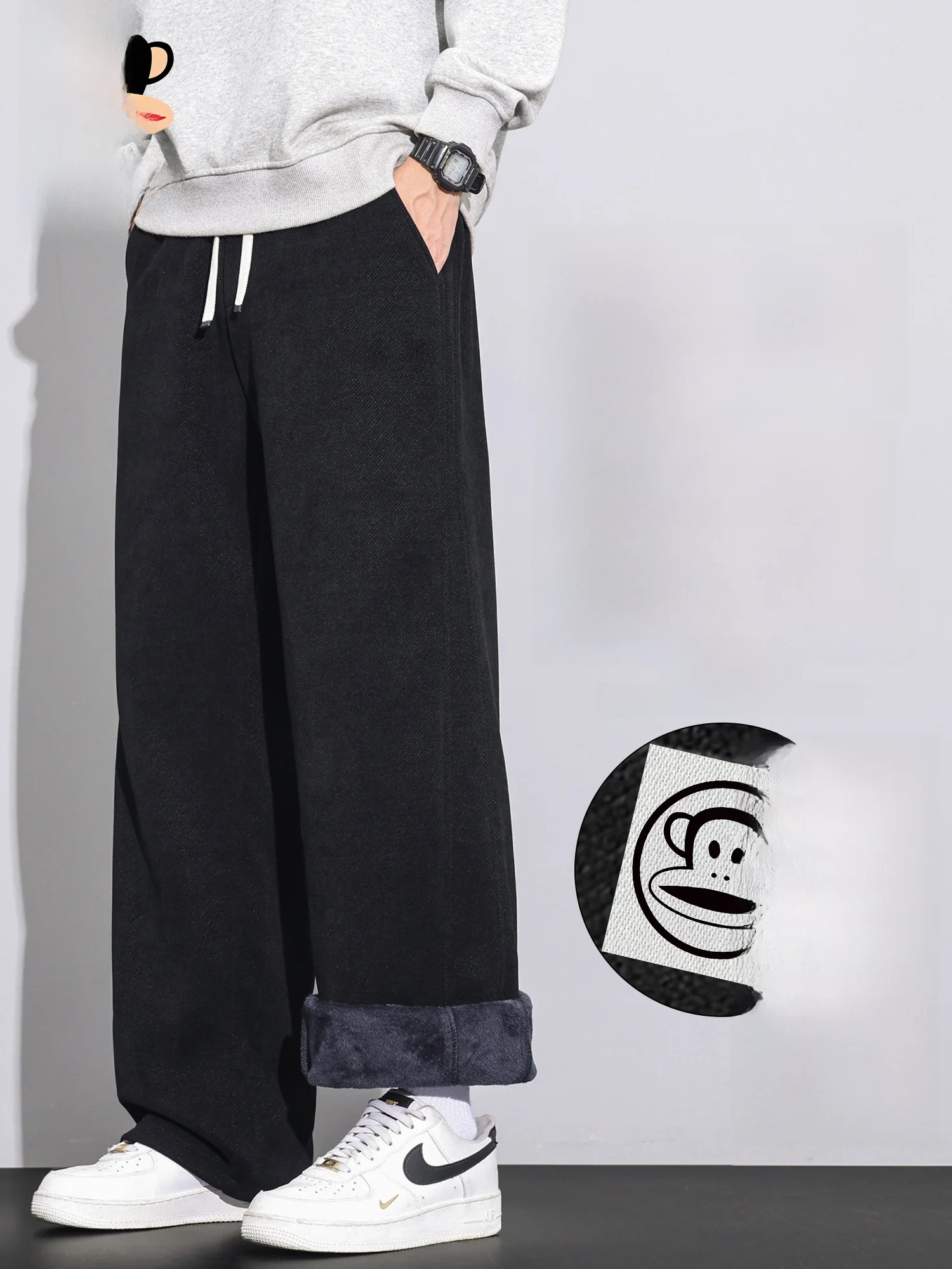 

Мужские повседневные брюки Paul Frank American Style: прямые, широкие, с подкладкой из флиса, осенне-зимние