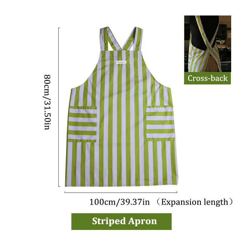 2024 Summer Oilproof Waterproof Striped Kitchen Apron Women\'s Breathable Cross-back Polyester Smock For Cooking Cleaning Baking