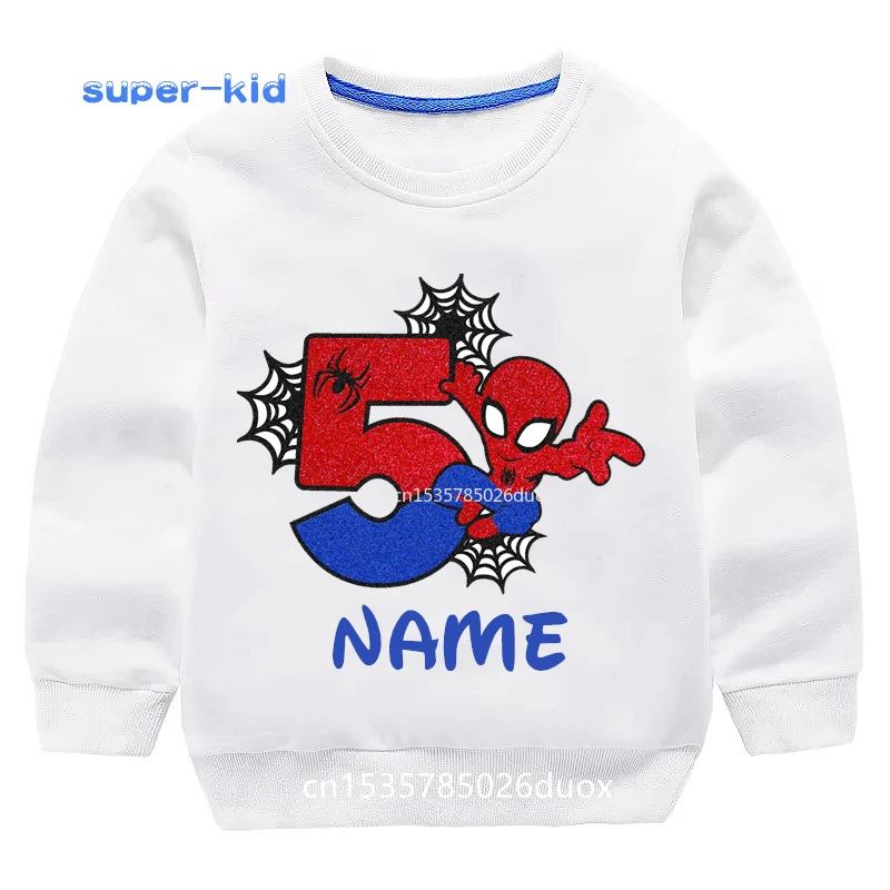 2024 New Autumn Winter Birthday Spiderman Personalize Name Hoodies for Boys 2 3 4 5 6 7 8 Years Marvel Spiderman Kid Sweatshirt