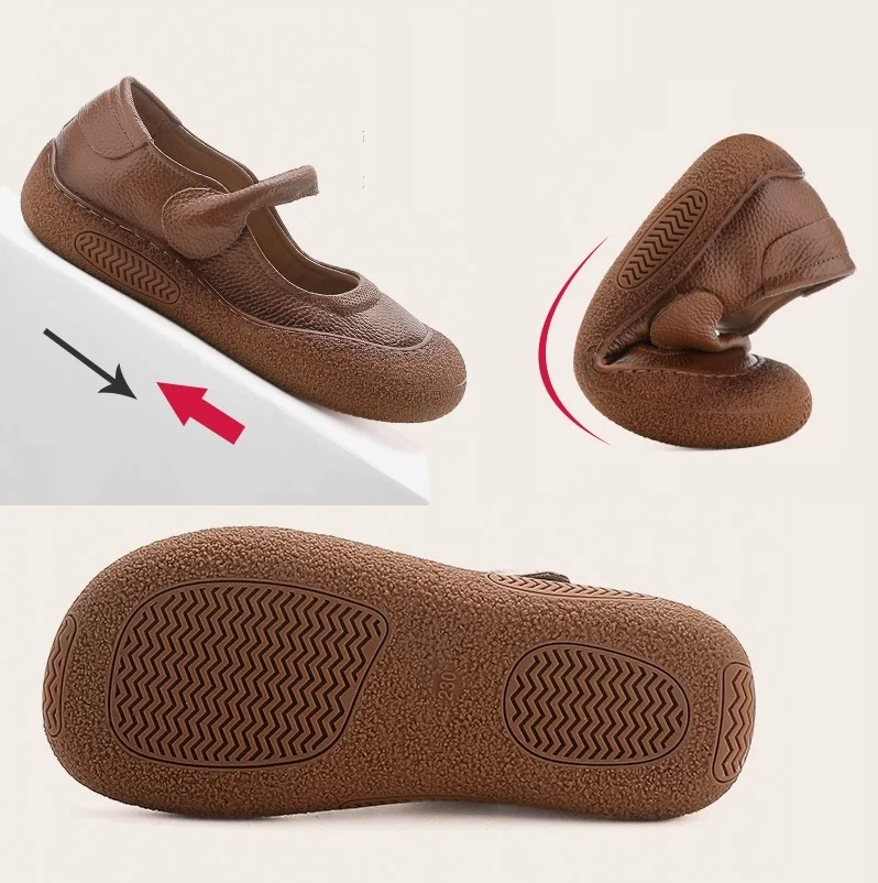 New Autumn v flats shoes women\'s mary jane loafer ladies concise strap cow leather ballerina flats woman luxury shallow moccasin