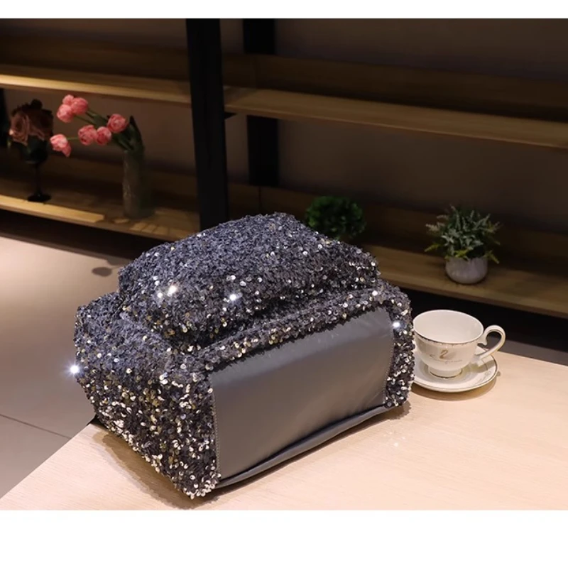 Plecak damski z cekinami, błyszczący, modny plecak na studia, luksusowy tornister szkolny, 2025