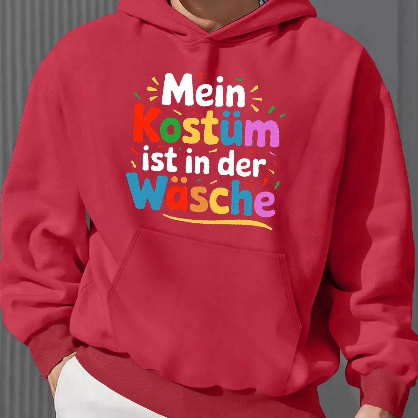 Warm Plush Hooded Sweatshirt Carnival Humorous Text Bright Multicolored Font Front‑Print Oversized Tops