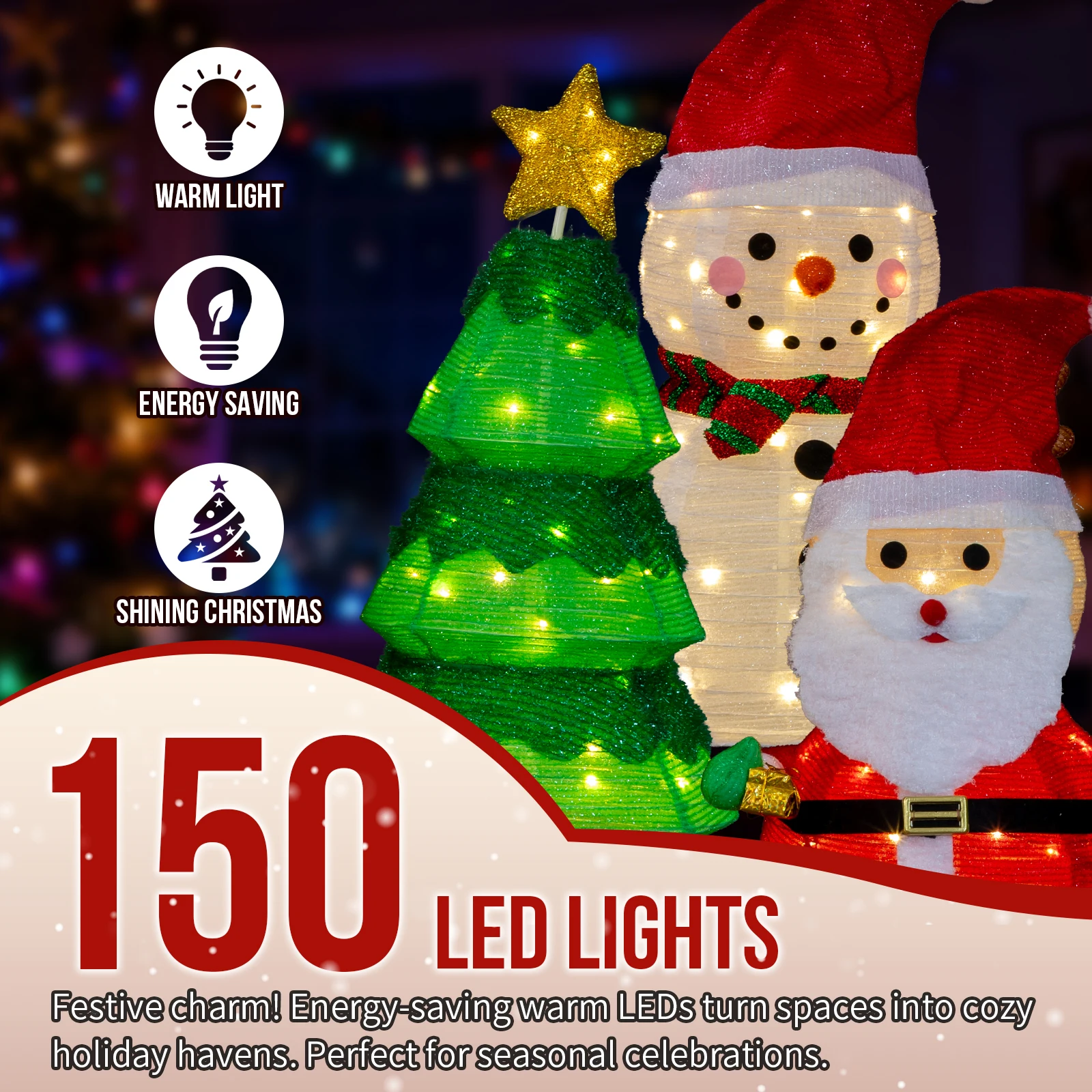 Set of 3 Lighted Santa and Sno - đánh giá và giá Outdoor Lighting Tree