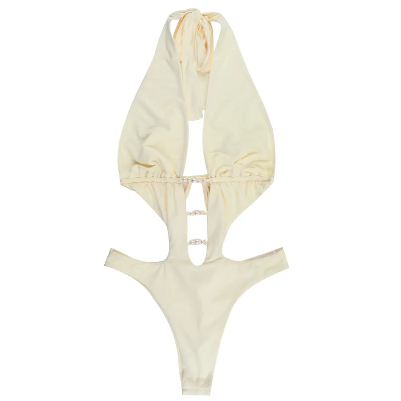 Summer New European and American Style Fashion Trend Beads Hollow Hot Spring Swimming Neck Comfortable Onesie Cw40227