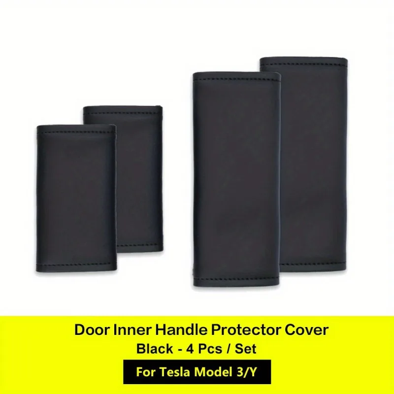 4pcs/set Door Inner Handle Protector Cover Leather For Tesla Model 3/Y Car Interior Accessories