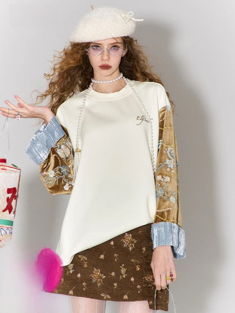 

Elfsack Velvet round Neck Sweatshirt Women's Early Spring Loose Fit Casual Style Long Sleeve Polyester Blend Comfortable