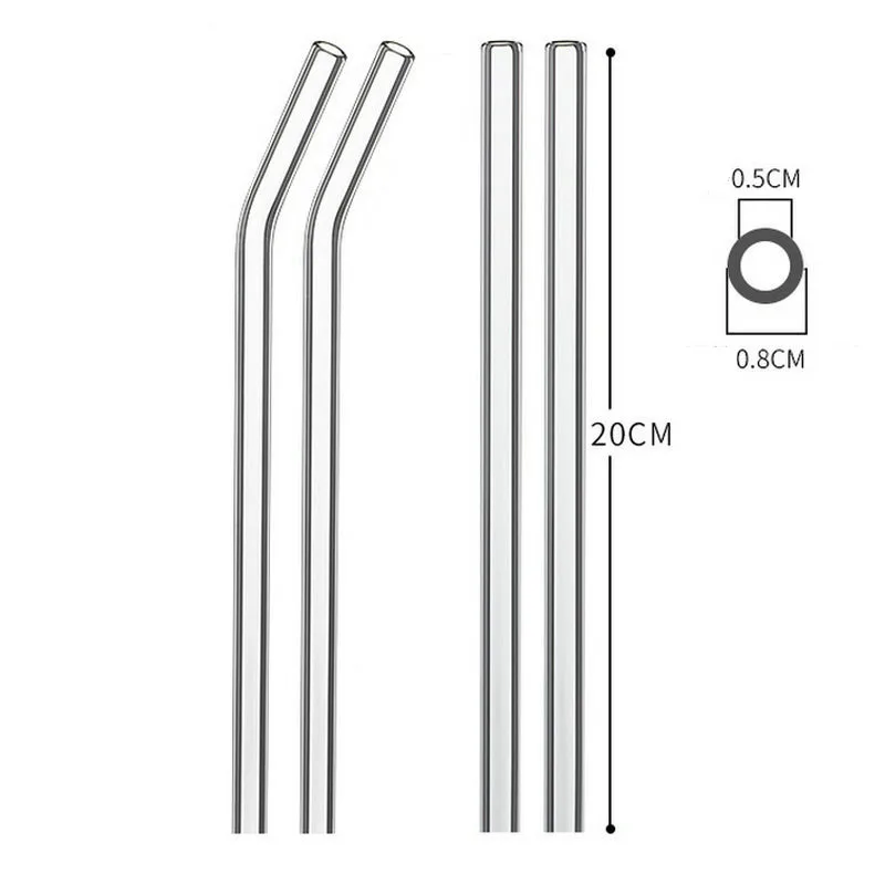 8-pack 4 Bent 4 Straight Reusable Glass Straw 8\