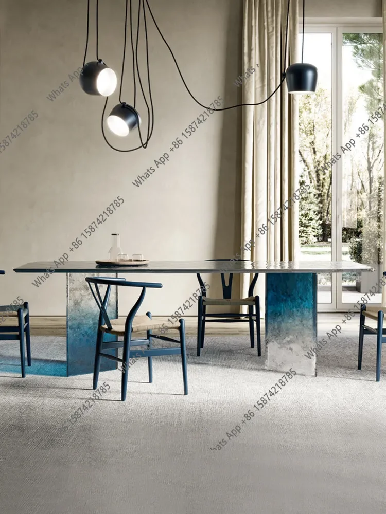 New Italian minimalist glass dining table living room leisure area long table senior designer gradual change transparent tea tab