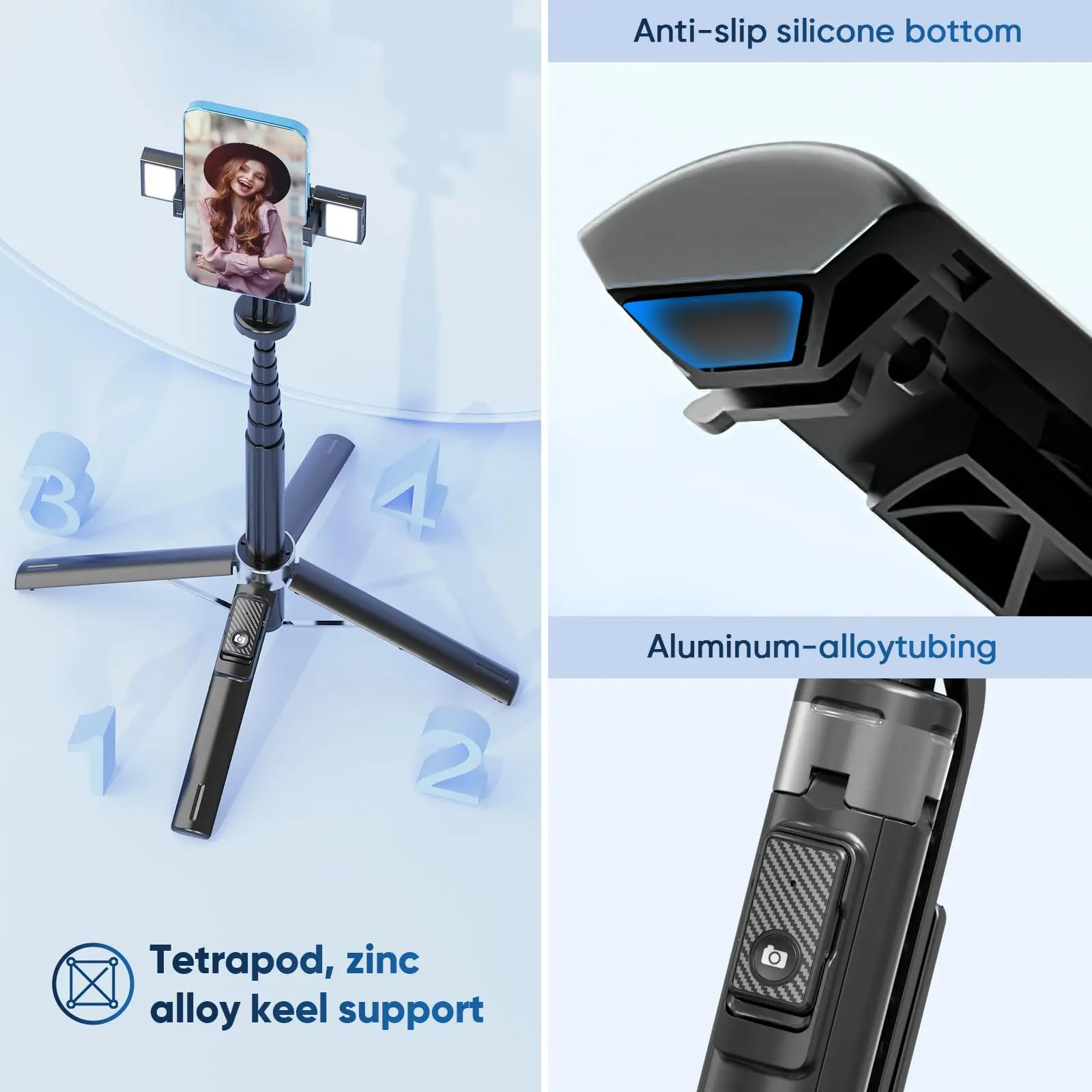 1300mm Wireless Bluetooth Selfie Stick Tripod Retractable Smartphone Holder Mobile Phone Stabilizer for Android IOS Smartphone