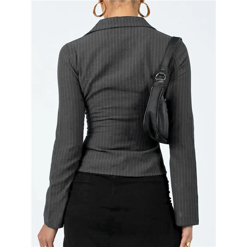 

Women's Button Down Shirts Striped Long Sleeve Collared Casual Work Blouses Tops Trendy Outfits-A55G