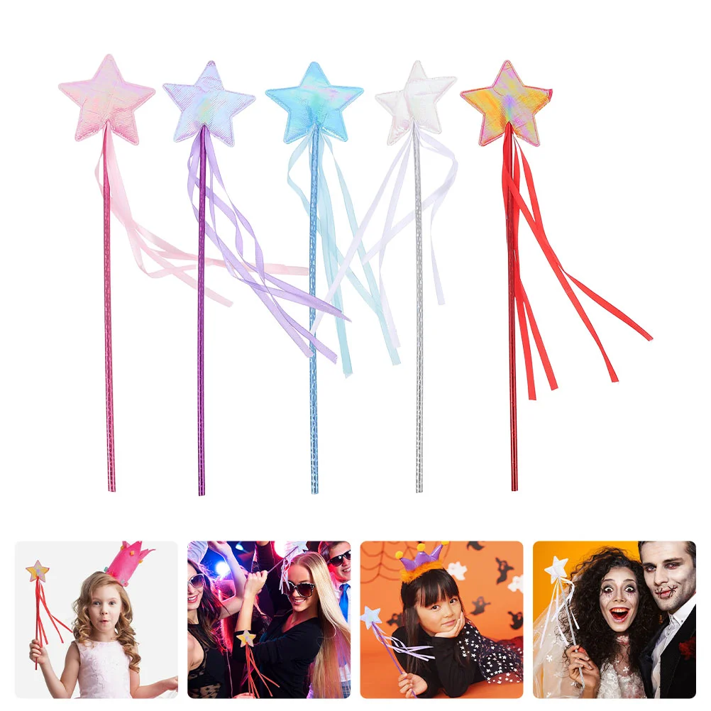 5 Pcs Children's Place Girls Clothes Pentagram Fairy Wand Party Decors Star Tassel Delicate Cosplay Supplies Stick